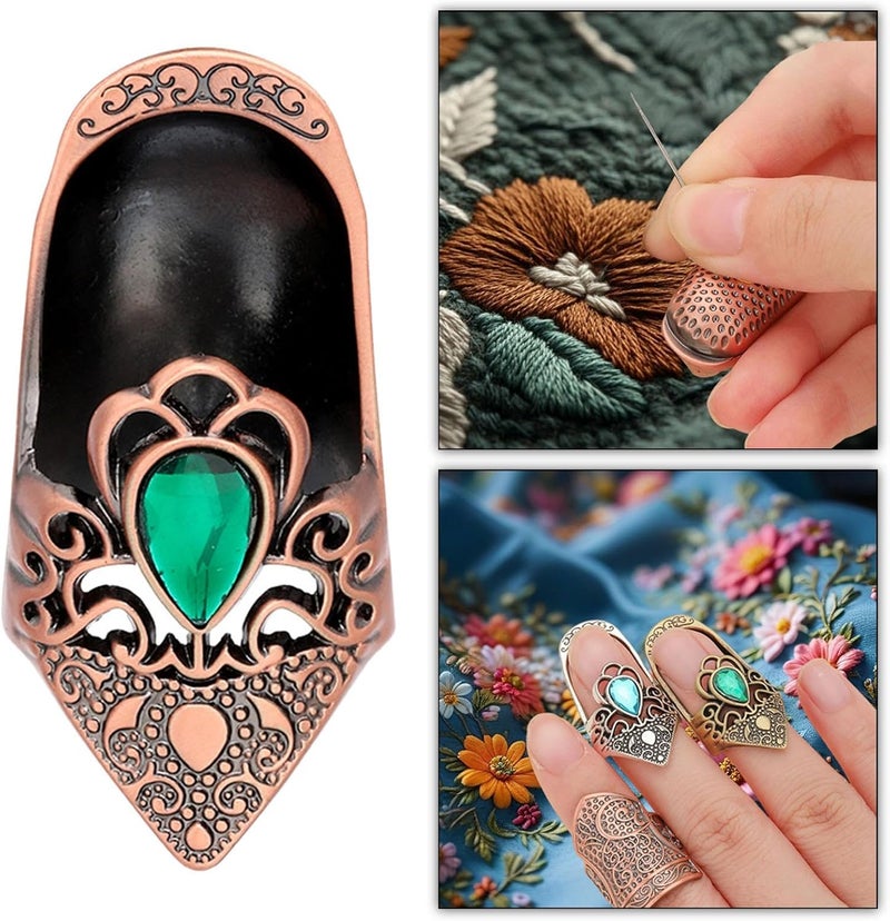 Fancyes Store Sewing Thimbles for Hand Sewing, Metal Finger Protector, Quilting Supplies, Vintage Style Antique Open Nail Thimble for Hand Embroidery, Cross Stitch, DIY Crafts, Red Bronze - Image 4